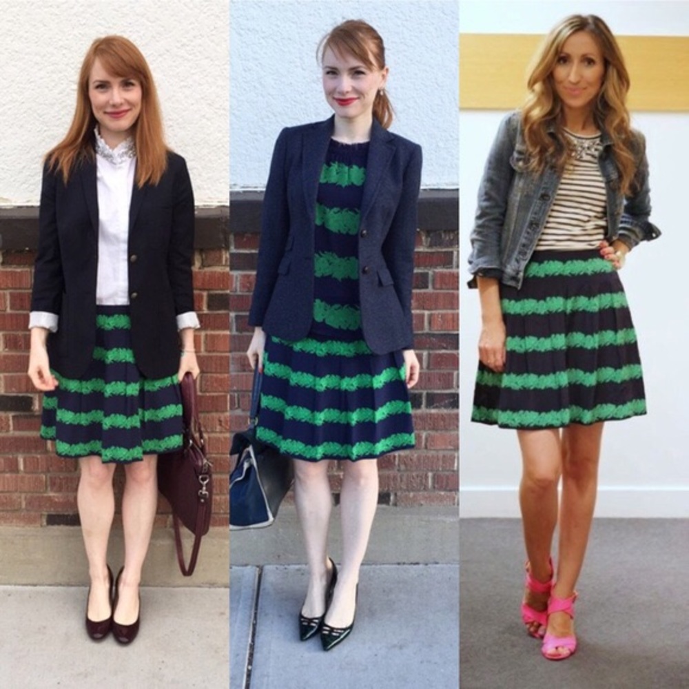 J. Crew Silk Beanstalk Stripe A-Line Midi Skirt